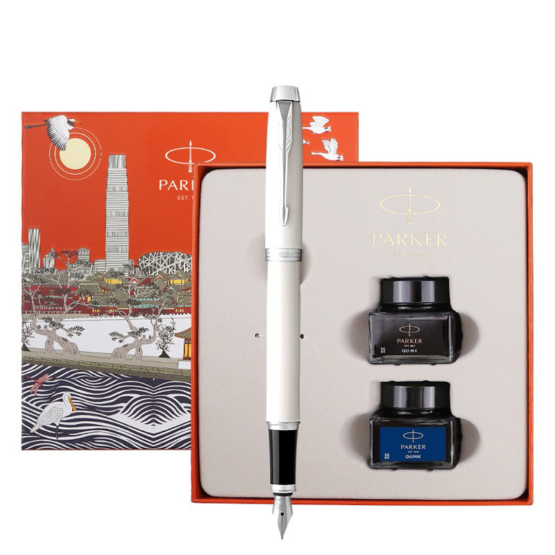 派克（PARKER） 钢笔礼盒套装 新款IM系列钢笔墨水礼盒 签字笔 商务送礼【免费刻字】 【IM纯白白夹钢笔+大都会北京礼盒】